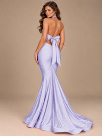 Pink Halter Deep V-Neck Ruched Mermaid Prom Dress
