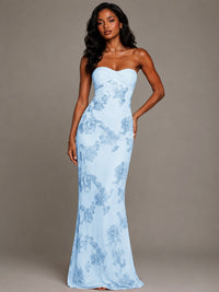 Strapless Floral Applique Mermaid Prom Dress