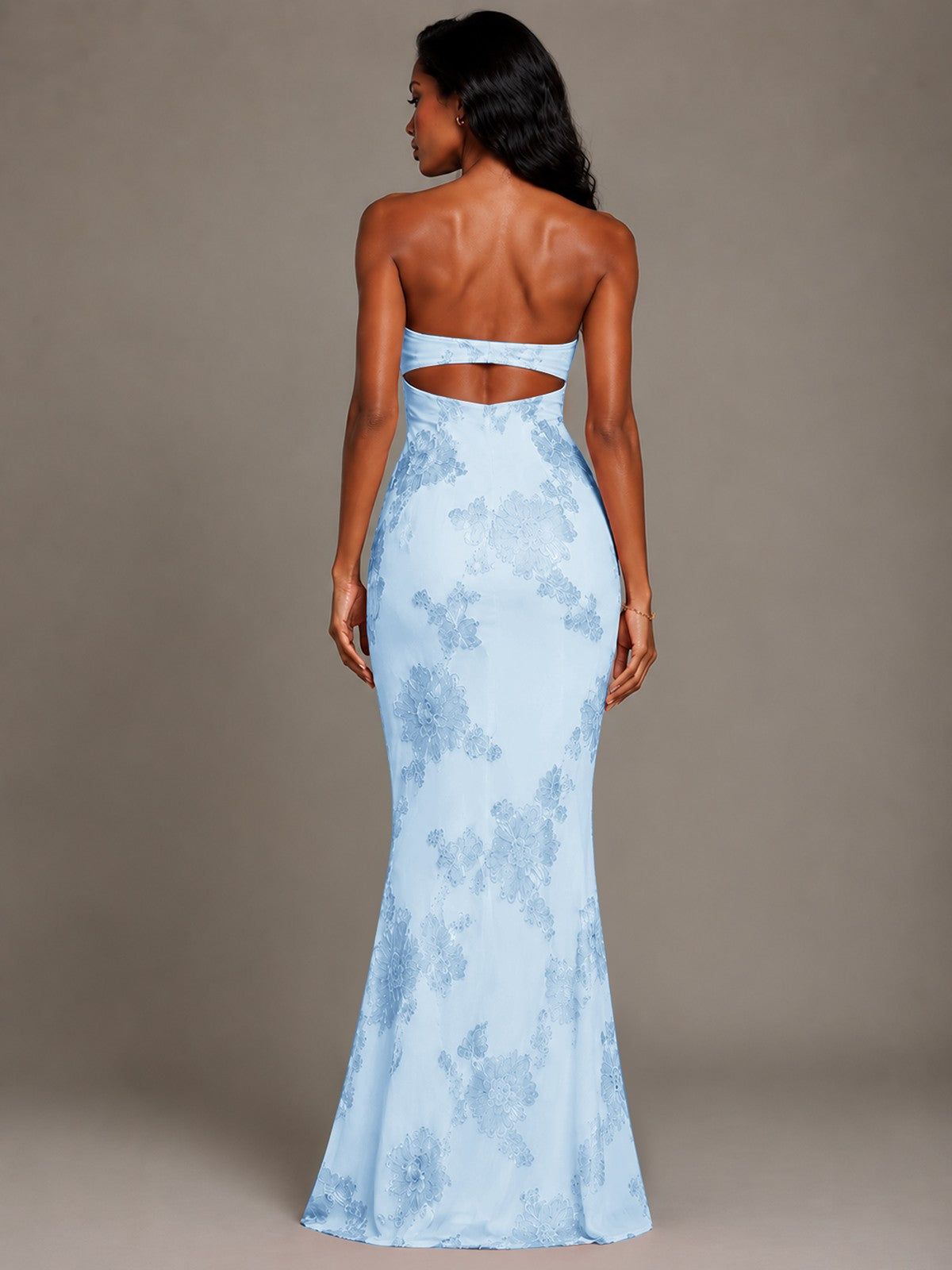 Strapless Floral Applique Mermaid Prom Dress