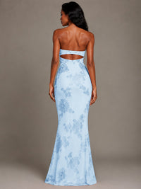 Strapless Floral Applique Mermaid Prom Dress
