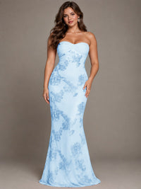 Strapless Floral Applique Mermaid Prom Dress