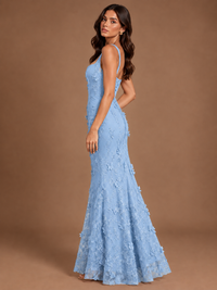 Floral Applique Mermaid Formal Dress with Lace-Up Back
