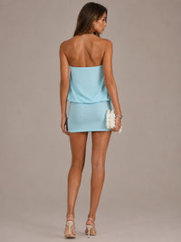 Light Blue Strapless Draped Mini Dress