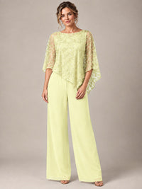 3/4 Sleeve Sequin Chiffon Jumpsuit with Cape