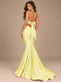 Pink Halter Deep V-Neck Ruched Mermaid Prom Dress