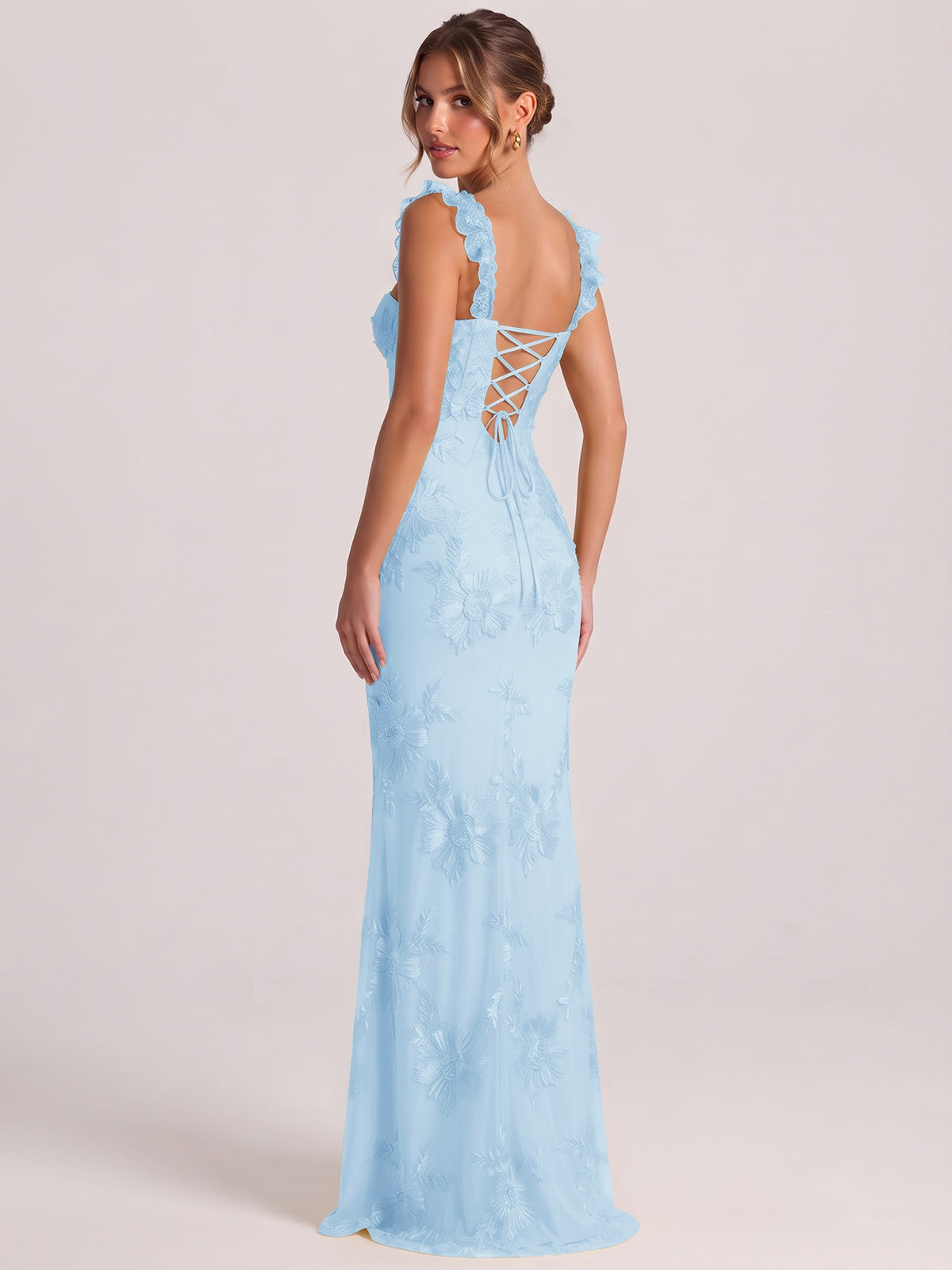 Sweetheart Floral Applique Corset Mermaid Prom Dress with High Slit
