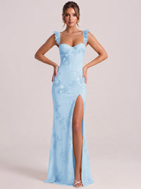 Sweetheart Floral Applique Corset Mermaid Prom Dress with High Slit