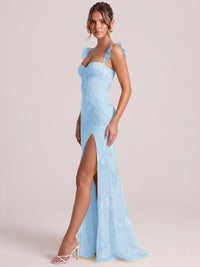 Sweetheart Floral Applique Corset Mermaid Prom Dress with High Slit
