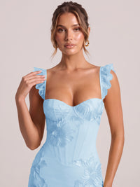 Sweetheart Floral Applique Corset Mermaid Prom Dress with High Slit