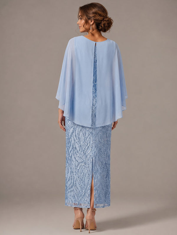 Cape Sleeve Sequin 2 Pieces Mother of the Bride Dress