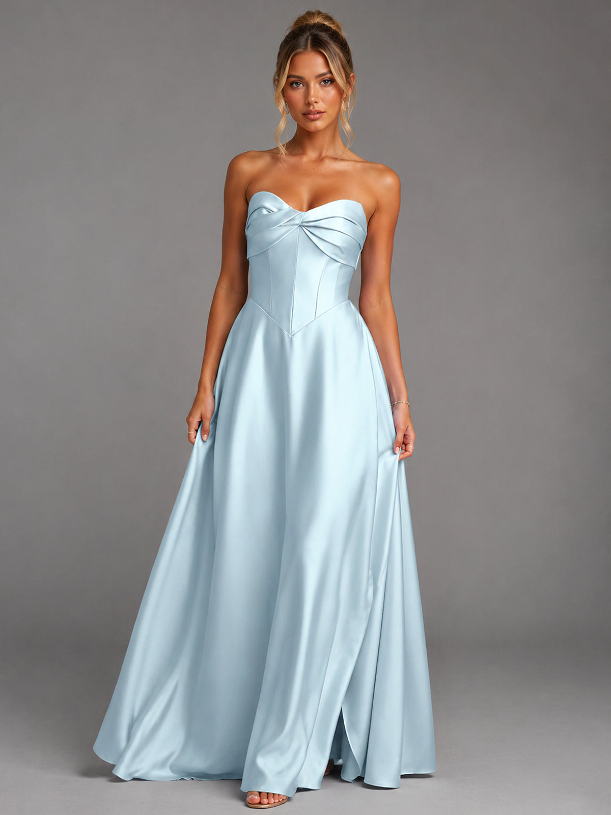 Sweetheart Neck Strapless Satin A-Line Prom Dress