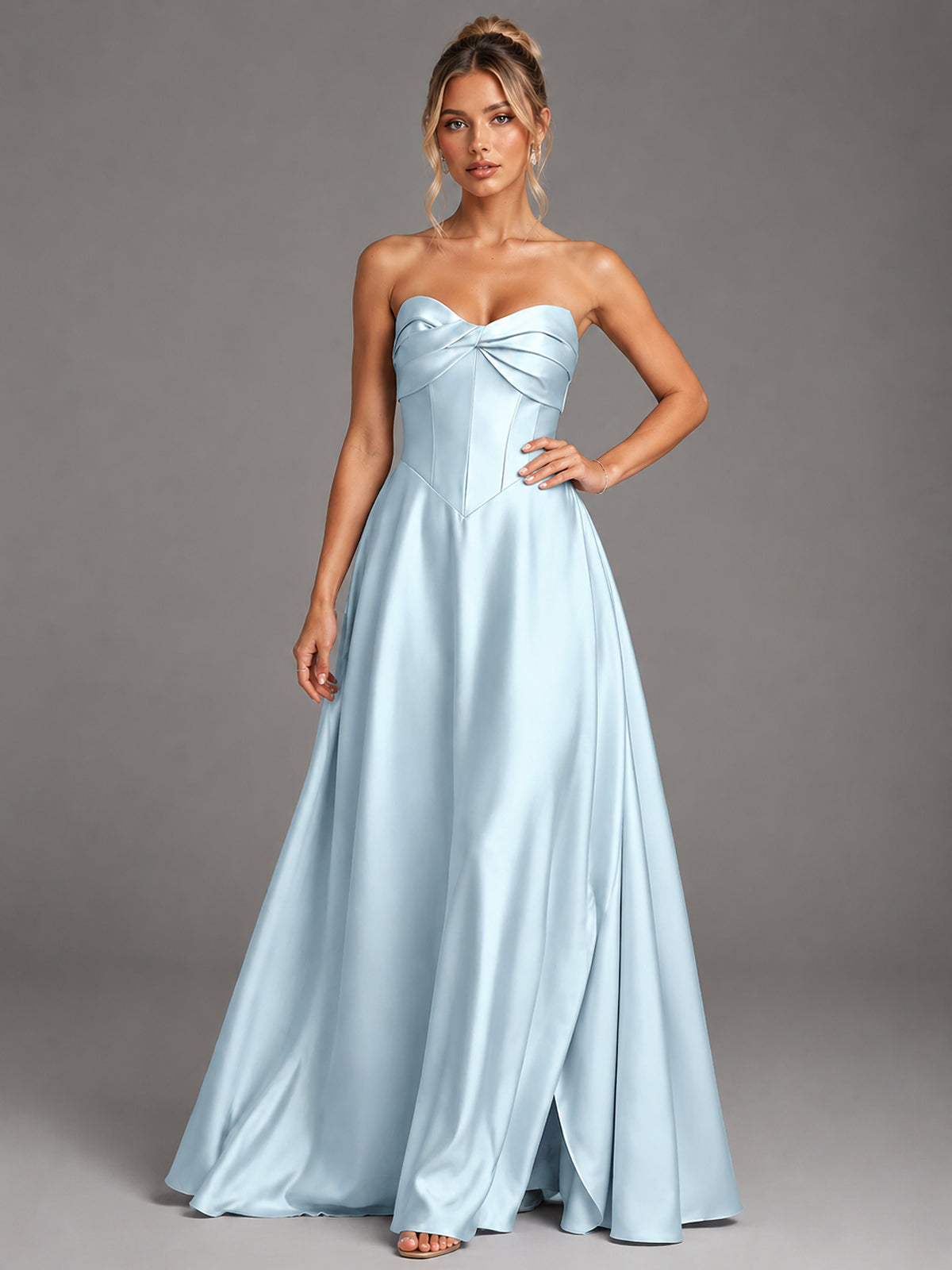 Sweetheart Neck Strapless Satin A-Line Prom Dress