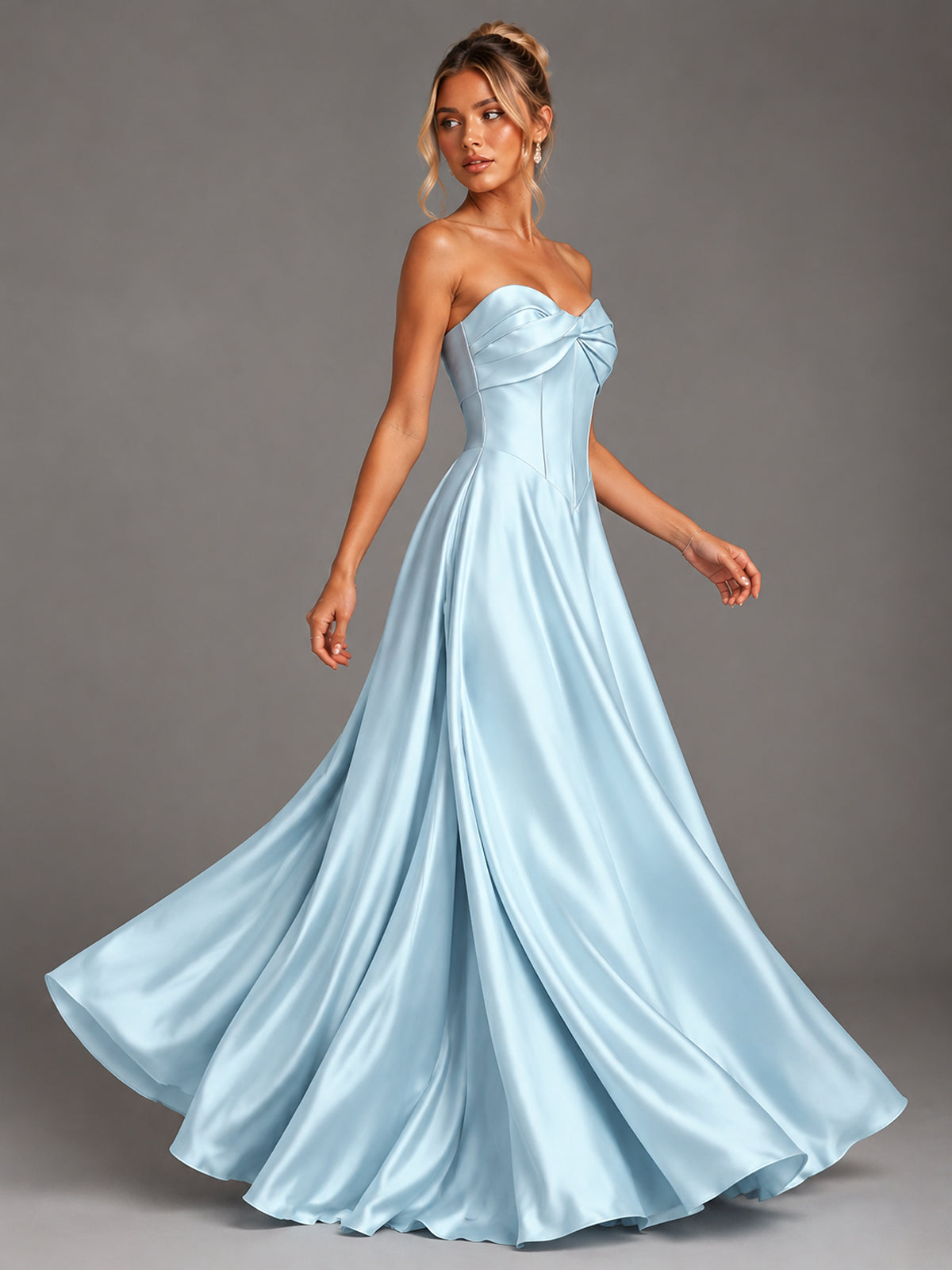 Sweetheart Neck Strapless Satin A-Line Prom Dress
