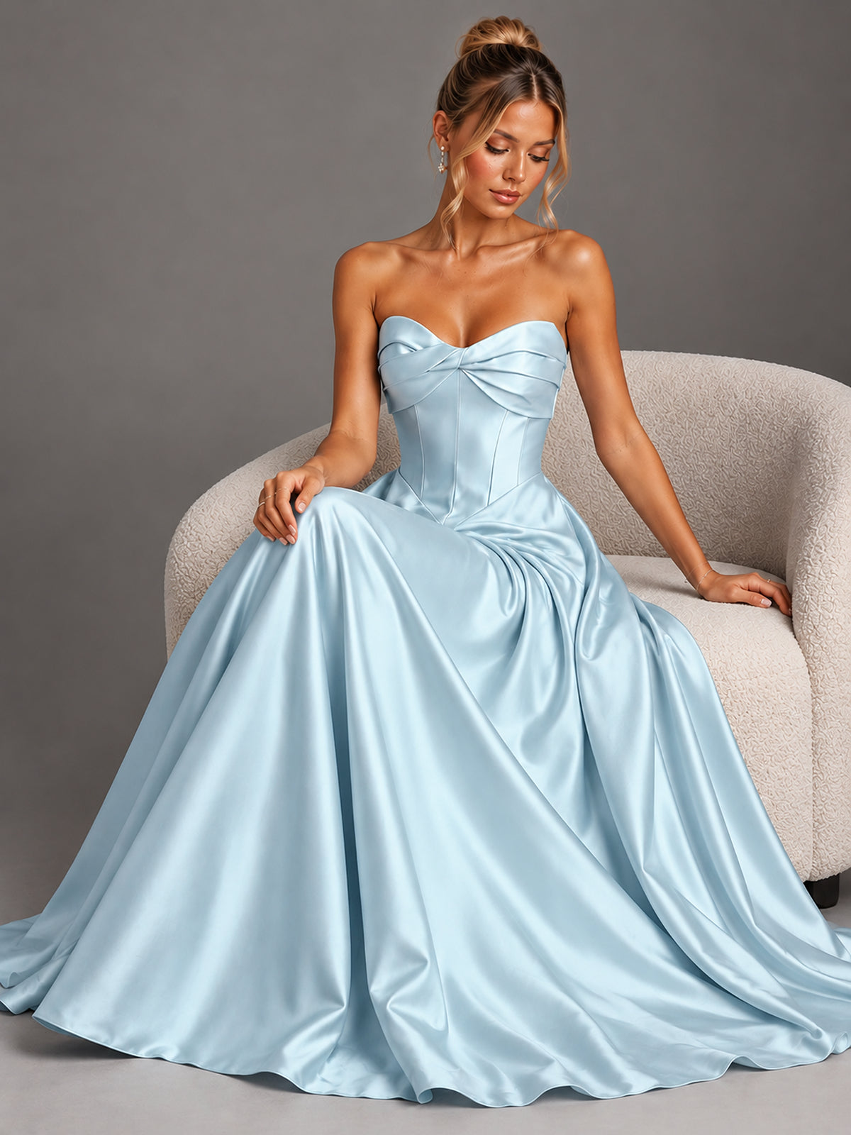 Sweetheart Neck Strapless Satin A-Line Prom Dress