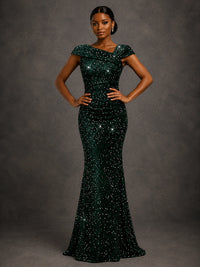 Emerald Green Sequin Off Shoulder Mermaid Prom Dress