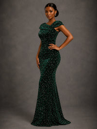 Emerald Green Sequin Off Shoulder Mermaid Prom Dress