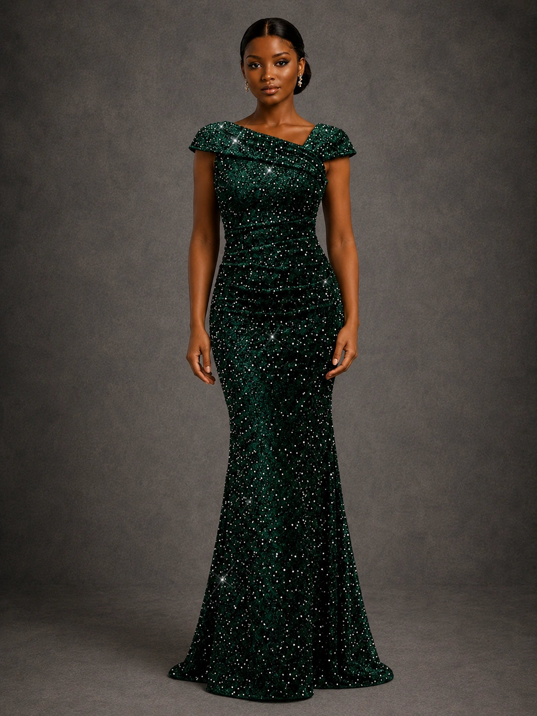 Emerald Green Sequin Off Shoulder Mermaid Prom Dress
