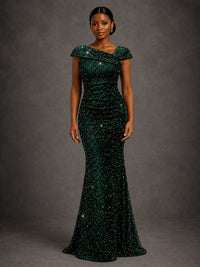 Emerald Green Sequin Off Shoulder Mermaid Prom Dress