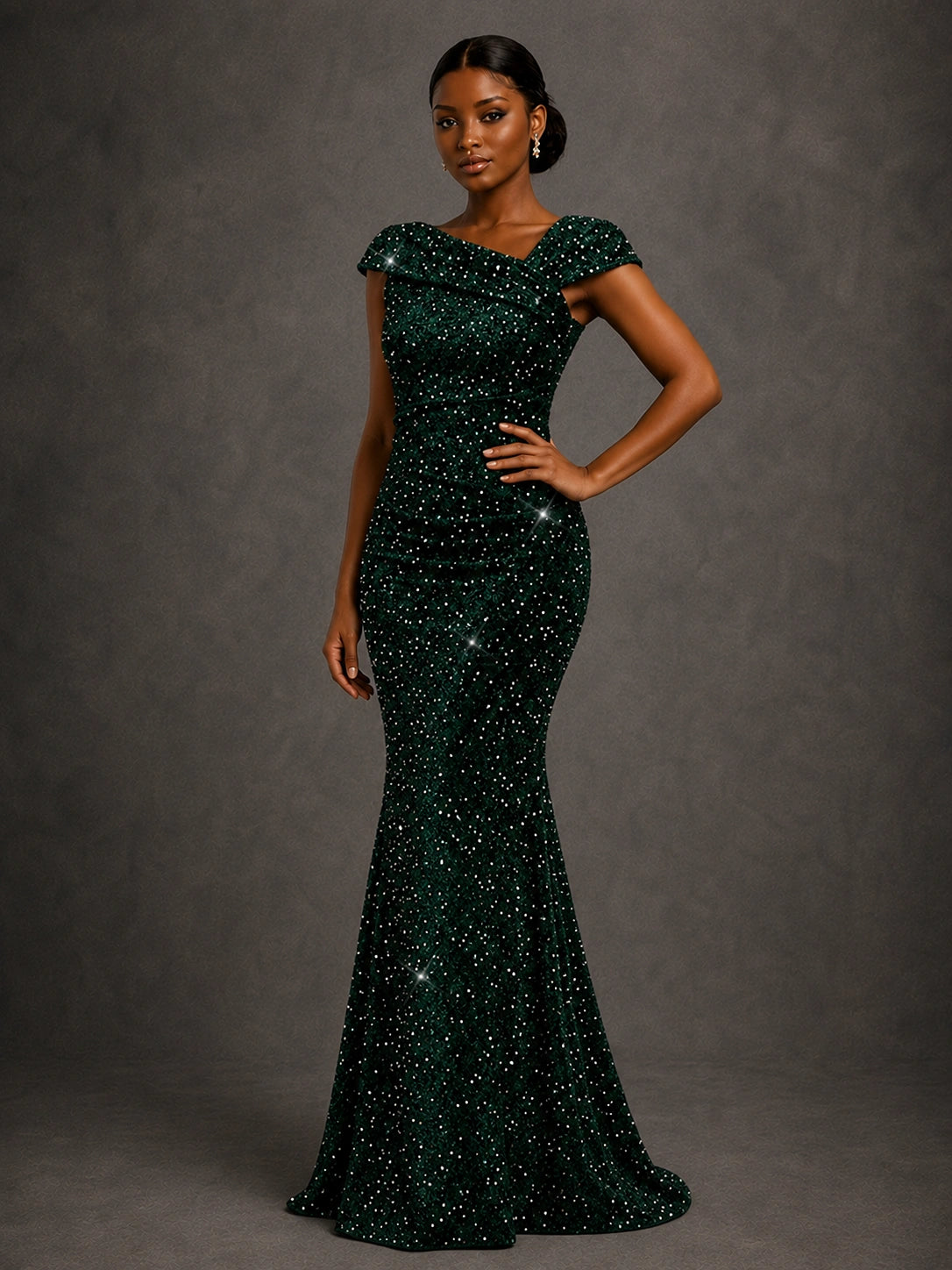 Emerald Green Sequin Off Shoulder Mermaid Prom Dress