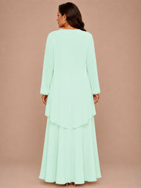 Champagne Beaded Chiffon Mother of the Bride Dress with Jacket V-Neck Gown