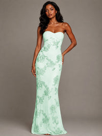 Strapless Floral Applique Mermaid Prom Dress