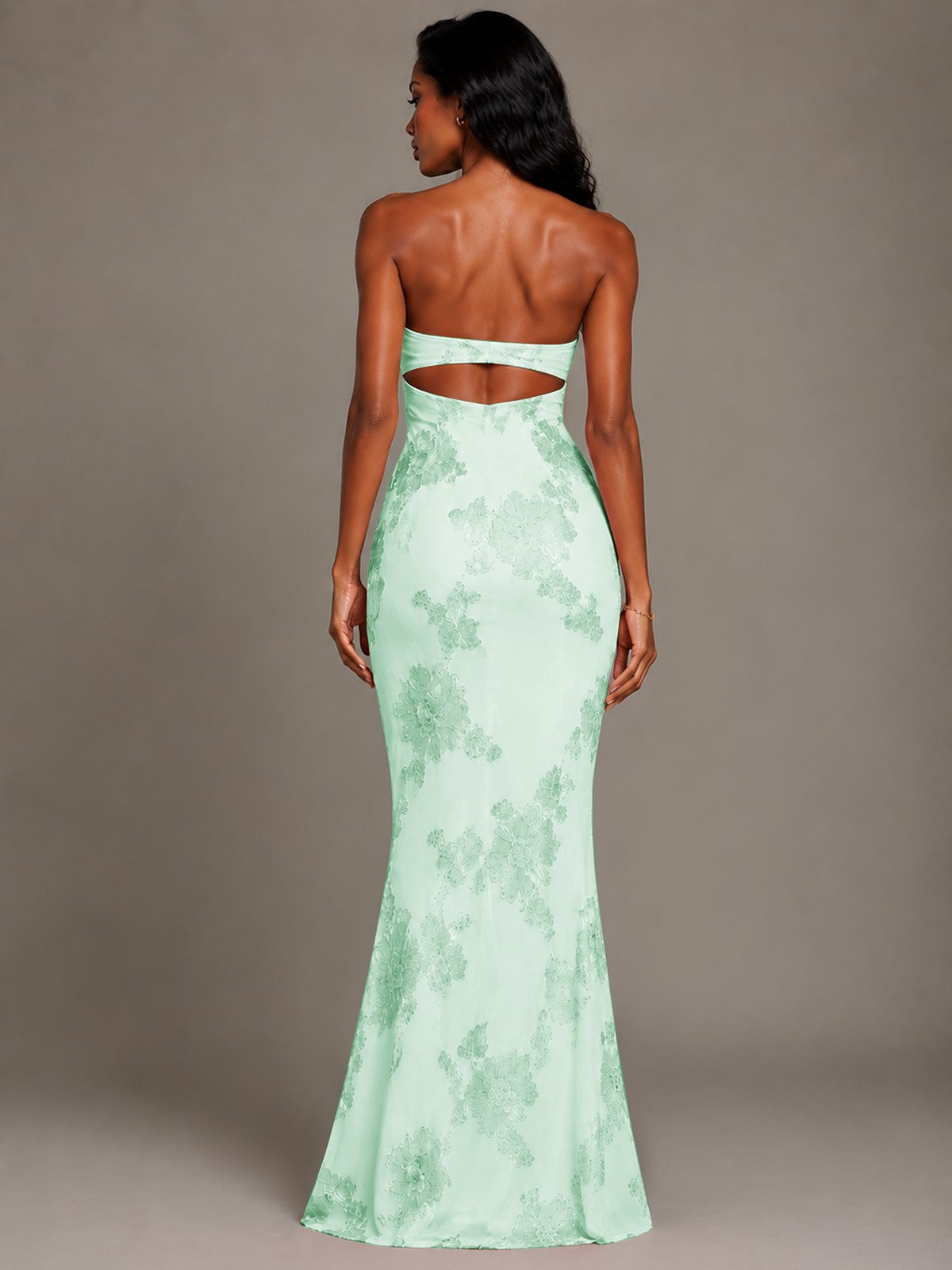 Strapless Floral Applique Mermaid Prom Dress