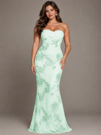 Strapless Floral Applique Mermaid Prom Dress