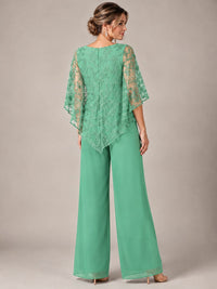 3/4 Sleeve Sequin Chiffon Jumpsuit with Cape