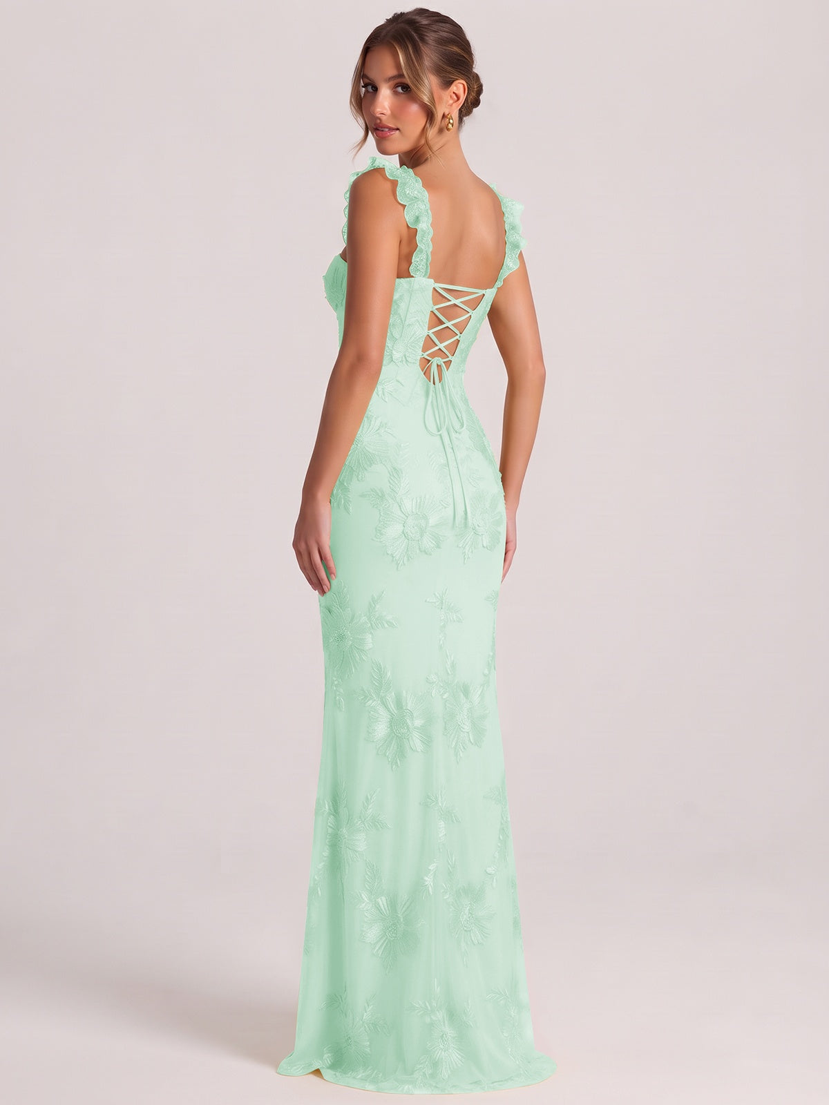 Sweetheart Floral Applique Corset Mermaid Prom Dress with High Slit
