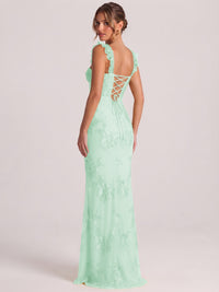 Sweetheart Floral Applique Corset Mermaid Prom Dress with High Slit