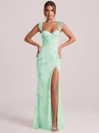 Sweetheart Floral Applique Corset Mermaid Prom Dress with High Slit
