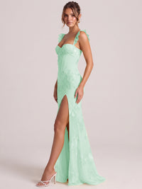 Sweetheart Floral Applique Corset Mermaid Prom Dress with High Slit