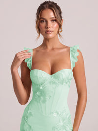 Sweetheart Floral Applique Corset Mermaid Prom Dress with High Slit
