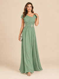 Cap Sleeve Mother of The Bride Dresses Long Chiffon Formal Gowns