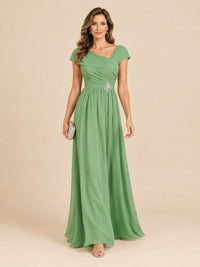Cap Sleeve Mother of The Bride Dresses Long Chiffon Formal Gowns