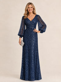 Navy Blue Mermaid Sparkle Sequin Mother of The Bride Dresses with Long Sleeves