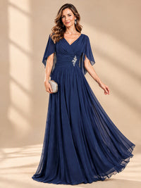 Ruched V Neck Mother of The Bride Dresses with Shawls Appliques and Cap Sleeves