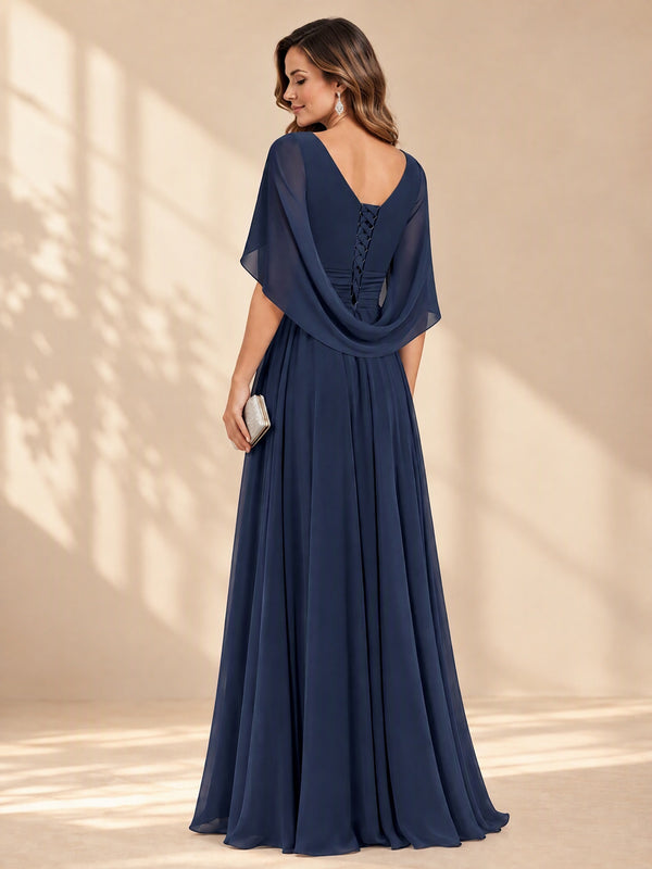 Ruched V Neck Mother of The Bride Dresses with Shawls Appliques and Cap Sleeves