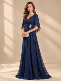 Ruched V Neck Mother of The Bride Dresses with Shawls Appliques and Cap Sleeves