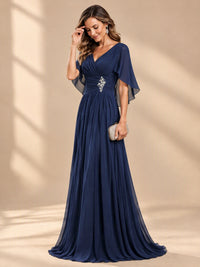 Ruched V Neck Mother of The Bride Dresses with Shawls Appliques and Cap Sleeves