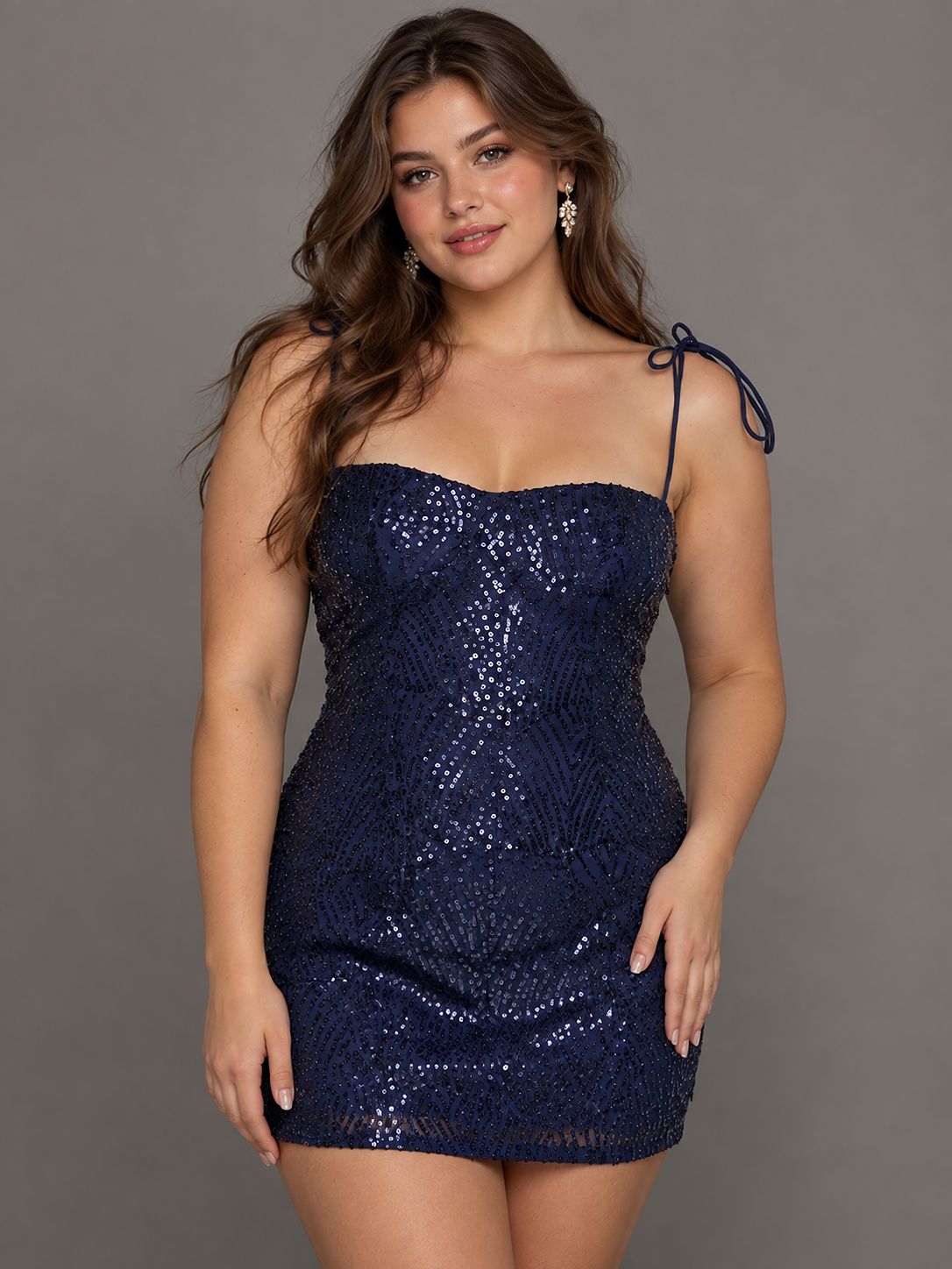 Navy Blue Sequin Spaghetti Strap Mini Dress