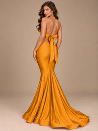 Pink Halter Deep V-Neck Ruched Mermaid Prom Dress