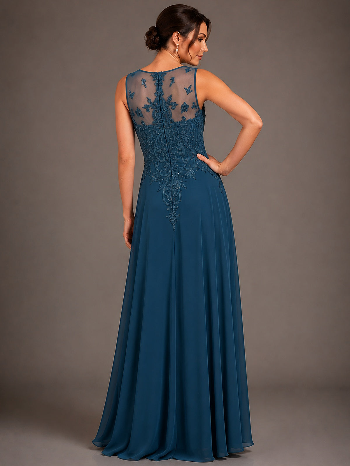A-line 2 Pieces Chiffon Appliques Mother of The Bride Dresses with Jackets