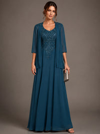 A-line 2 Pieces Chiffon Appliques Mother of The Bride Dresses with Jackets