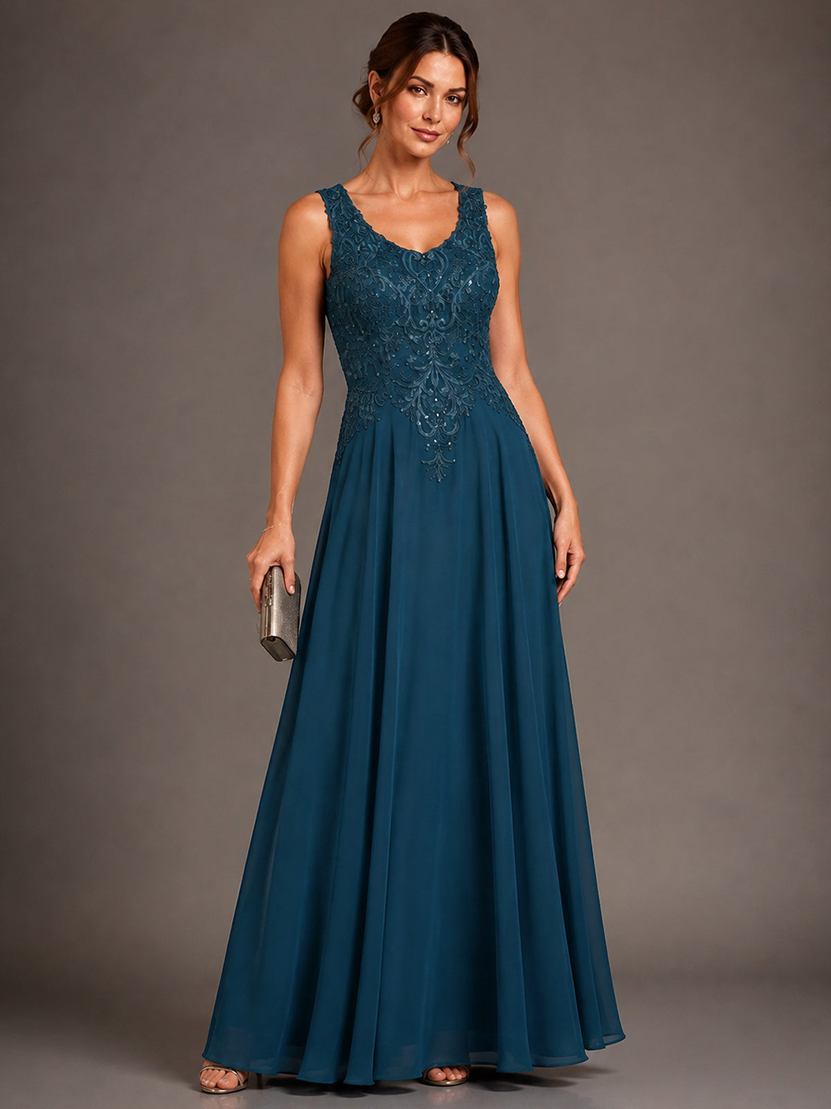 A-line 2 Pieces Chiffon Appliques Mother of The Bride Dresses with Jackets