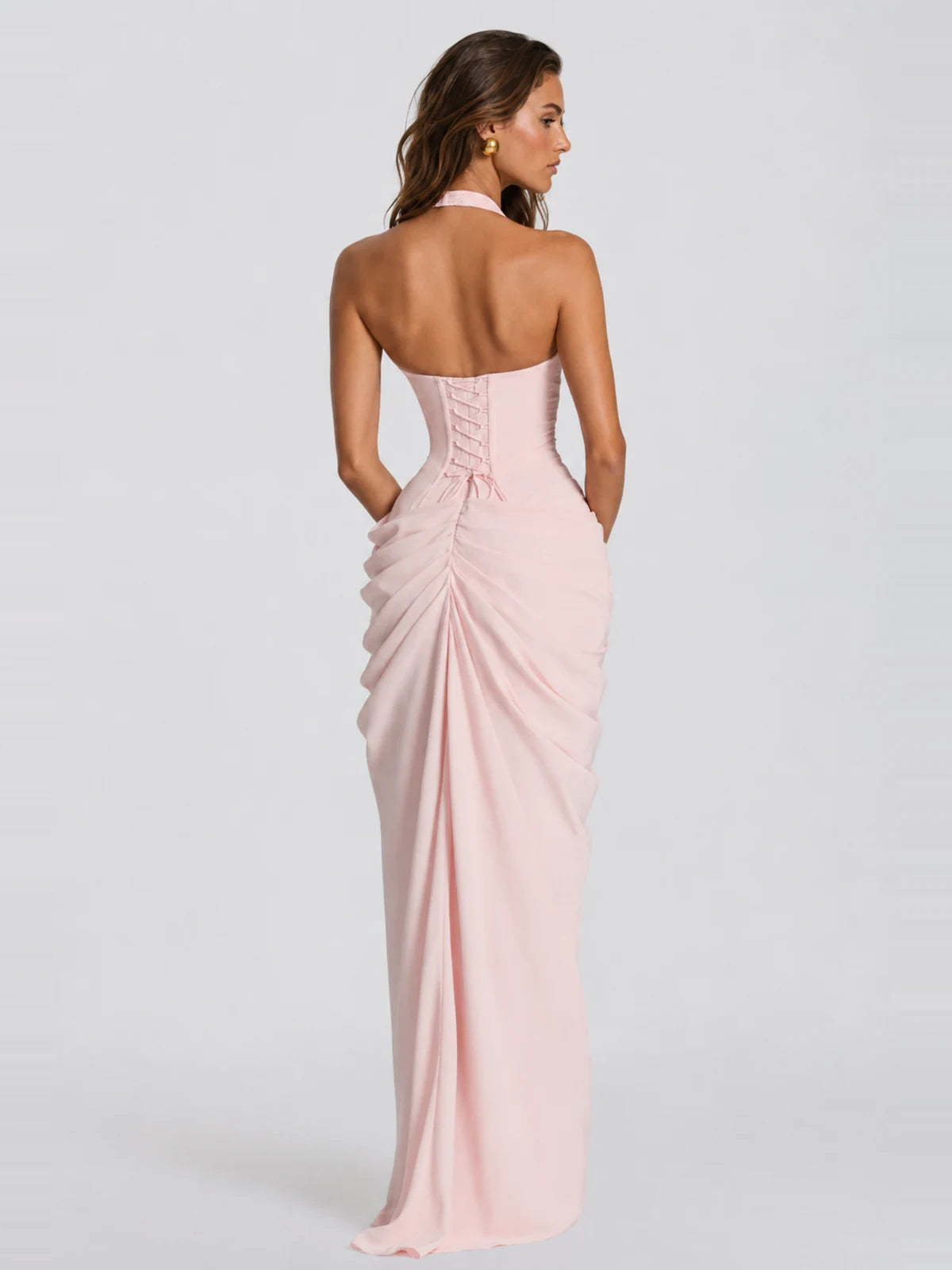 Ruched Halter Neck High-Slit Prom & Evening Dress