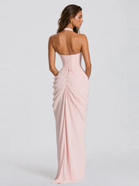 Ruched Halter Neck High-Slit Prom & Evening Dress