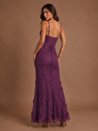 Floral Applique Mermaid Formal Dress with Lace-Up Back