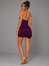 Black Strapless Mini Dress with Draped Ruched Detail