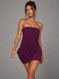 Black Strapless Mini Dress with Draped Ruched Detail